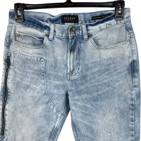 PacSun SZ 30x30 Mens Stacked Skinny Jeans Zip-Fly Zip Pocket Frayed Light Wash - Picture 2 of 13